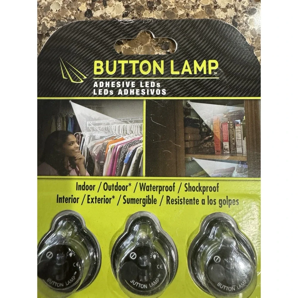 BUTTON LAMP 6 Pack Adhesive LEDs Light Package Ultra Bright New In Package‎
